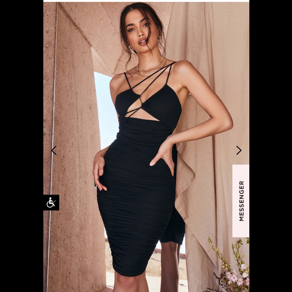 House of CB- MEENA BLACK MESH CUTOUT MIDI DRESS